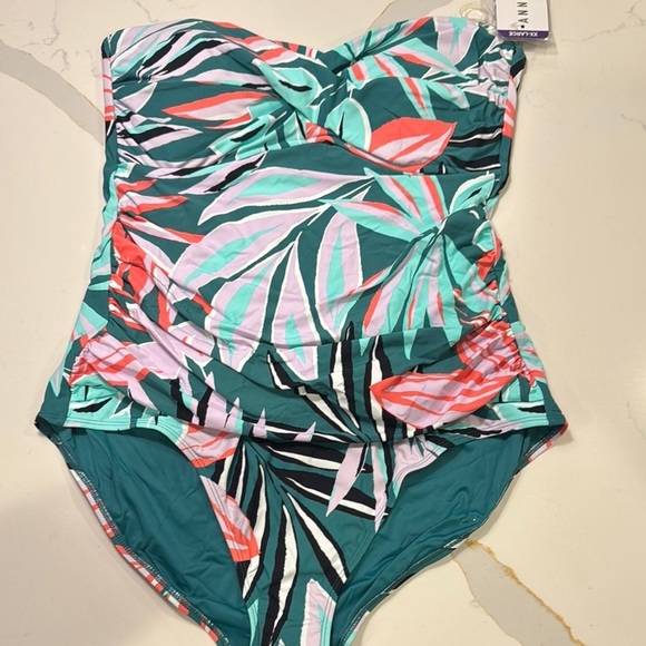 Anne Klein Green and Pink One Piece Swimsuit - Picture 2 of 6